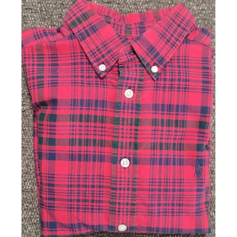 Ralph Lauren Boys Red Plaid Long Sleeve Button Up Shirt Size XL (18-20) - Picture 1 of 4